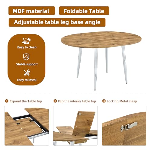 Image of Extendable Round Dining Table Set for 4, 42-54 inch Expandable Dining Table with 4 Upholstered Chairs, Engineered Wood Top, Space-Saving Round Kitchen & Dining Room Table Set(1 Table + 4 White Chairs)