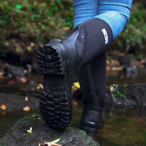 Savage Island Damen Neopren-isolierte Gummistiefel Warm Gefüttert Vollständig Kniehoch Wasserdichte Gummistiefel, Schwarz , 40 EU