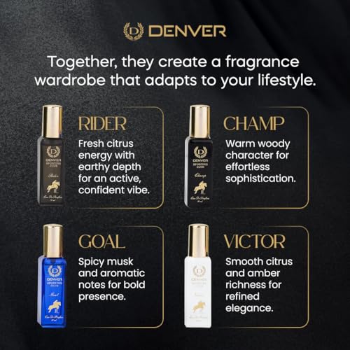 Image of DENVER Sporting Club Gift Set for Men - Rider, Victor, Champ, Goal - 20ML Each | Long Lasting Luxury Perfume EDP