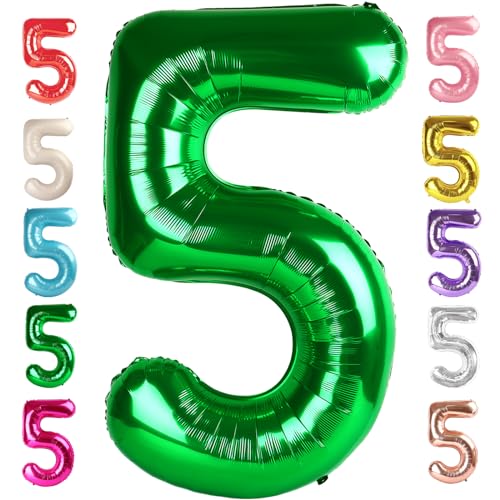 Image of 5 Balloon Numbers Birthday Decorations, 40In Green Balloons for Men Women | Eye-catching Appearance, Perfect Decorative Centerpieces, Convenient Self-sealing Structure, Widely for Various Occasions