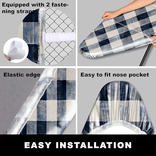 Image of Ironing Board Cover 15x54 Inch- Standard Cotton Cover with Strong Elastic Edge & Stain Resistant Surface (Grid, 15 inch x 54 inch)
