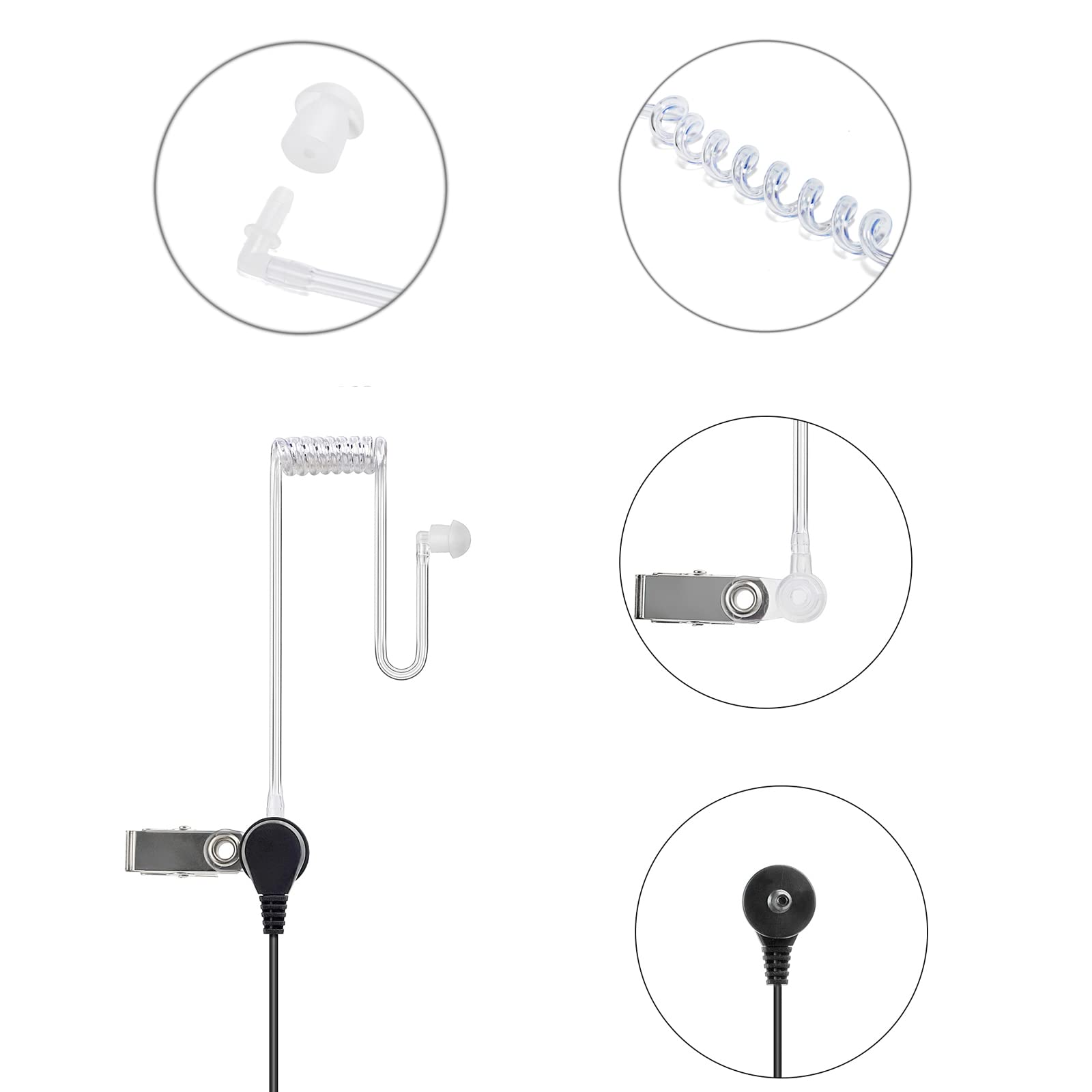 Microphone Casque pneumatique Transparent Compatible avec Midland G7 Pro G8 G9 Pro M24 M24 Plus M48 M99 G6 XT G7 XTR | Surveillance de sécurité Softair (5, Tube Transparent) - 5