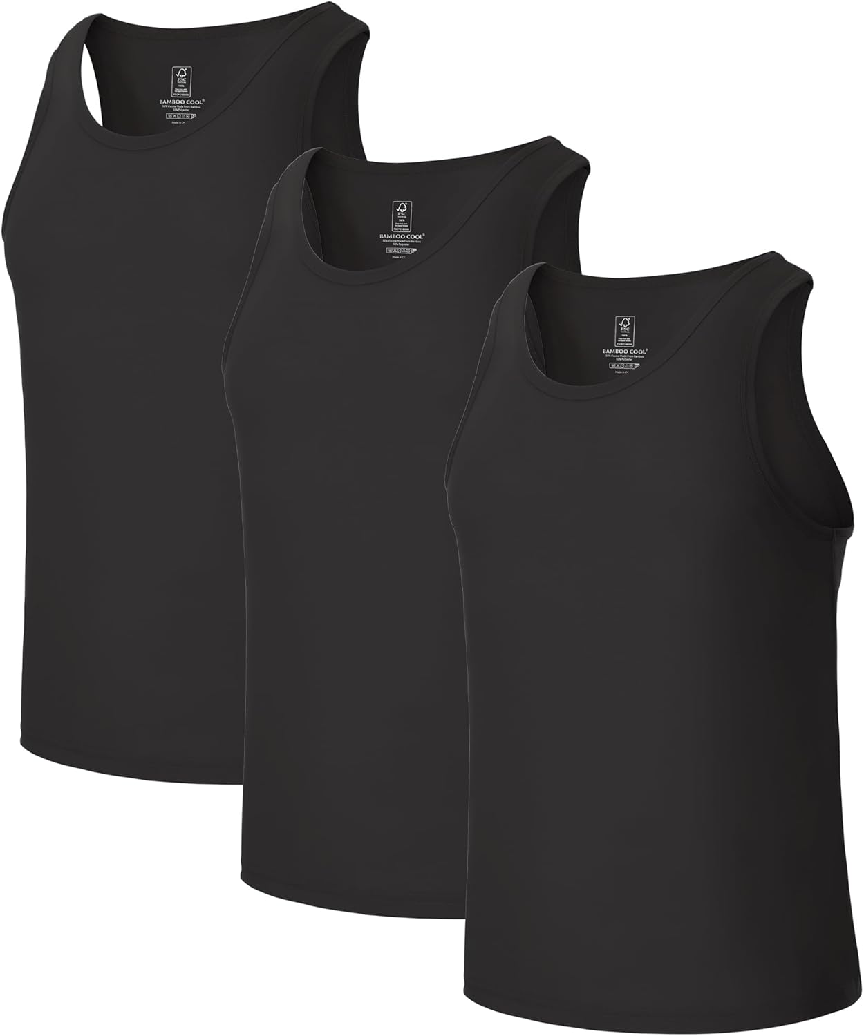 BAMBOO COOL Men's Tank Top Undershirts Moisture Wicking Breathable, Fitted Ruglar Fit T Shirts for Men 3 Pack