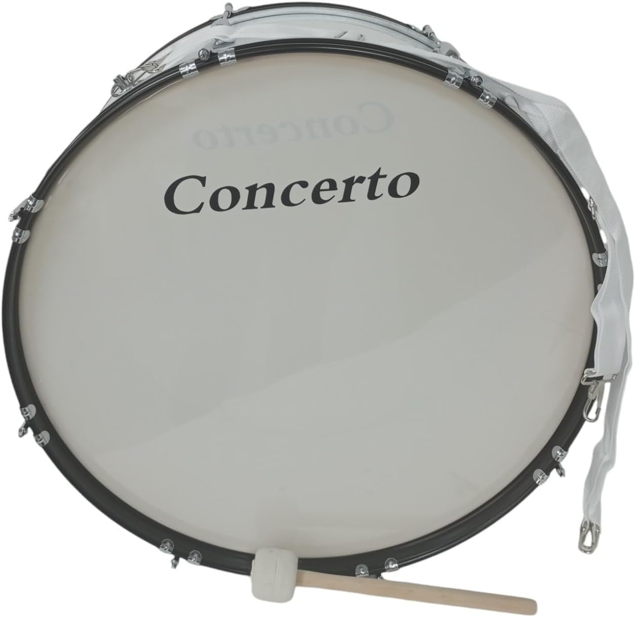 Bombo Banda Charanga y Animación Futbol 25"x 10" (65cm x 31cm), Maza y Correas Cruzadas, Color blanco