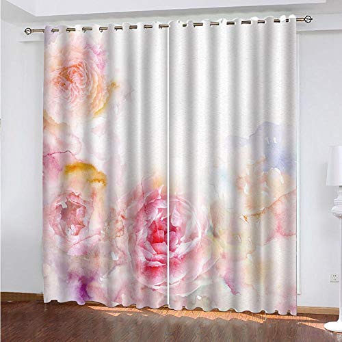 WUBMQ Rideaux Et Draperies Intérieurs 3D Fleurs De Pivoine Rose Motif Rideau Occultant Thermiques pour Chambre Salon Moderne Lot De 2 Rideaux Décoration De Fenêtre À Oeillets 220X215Cm(LxH) Cover