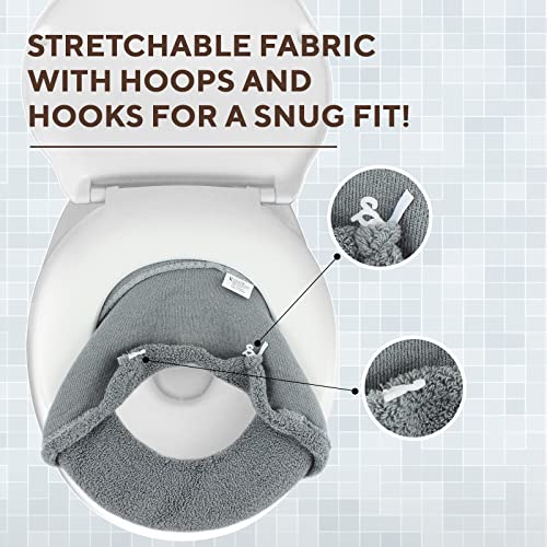 Warm-N-Comfy Soft Toilet Seat Cover - Plush & Thick Fabric Toilet Seat Warmer For Round & Elongated 14X18" Toilet Seats - Reusable, Machine-Washable, Easy-Install - Gift-Ready Packaging - Frost Gray #TOP4