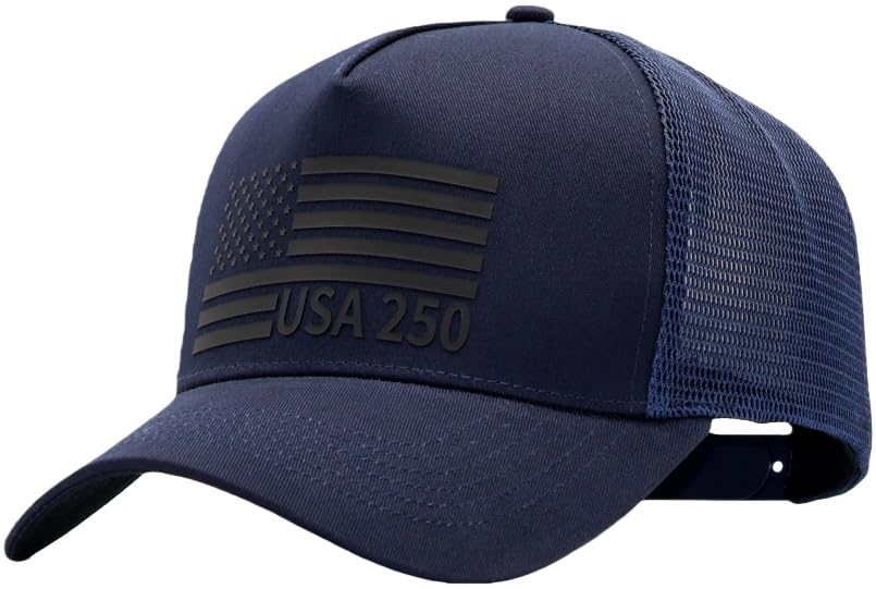 Image of USA Flag Snapback Hat Fits One Size&XXL /3XL - Mens Mesh Trucker Ball Hats - US 250th Anniversary Veterans Memorial Day Gifts