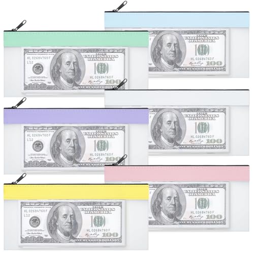 6 Pieces Zippered Money Bags for Cash and Coins