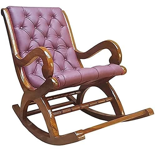 Image of Solid Sheesham Wood Rocking Chair for Living Room | Ergonomic Resting Chair for Relaxing and Pregnant Women (Black) (Purple)