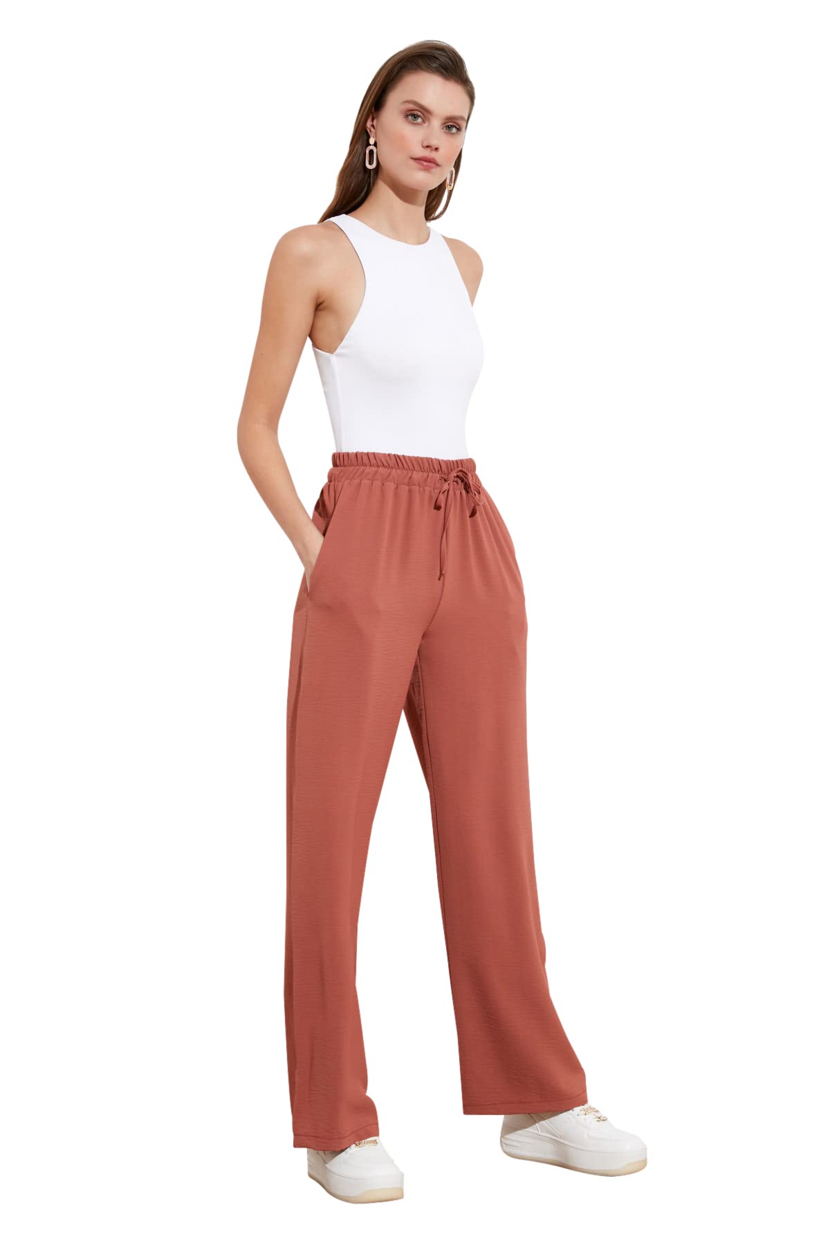 Trendyol Man Loungewear High Waist Wide Leg Pants, Dusty Rose, 34