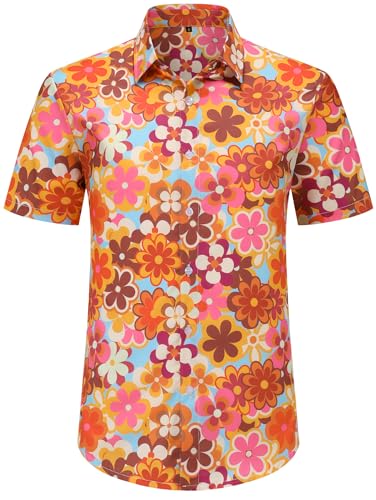 Mens 70s Disco Hip Hop Casual Button Down Paisley Floral Vintage Short Sleeve Hip Hop Shirt2