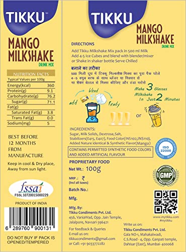 Image of TIKKU Mango Milkshake Drink Mix 100 g Box | Healthy & Nutritious Powder