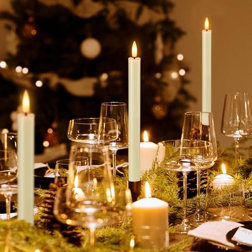 Image of Flameless Taper Candles Battery Operated, Ivory LED Candles with Flickering Flame, 10.23 inch Plastic Electric Candlesticks, Remote Control & Timer for Home, Wedding, Christmas Decoration (Set of 8)
