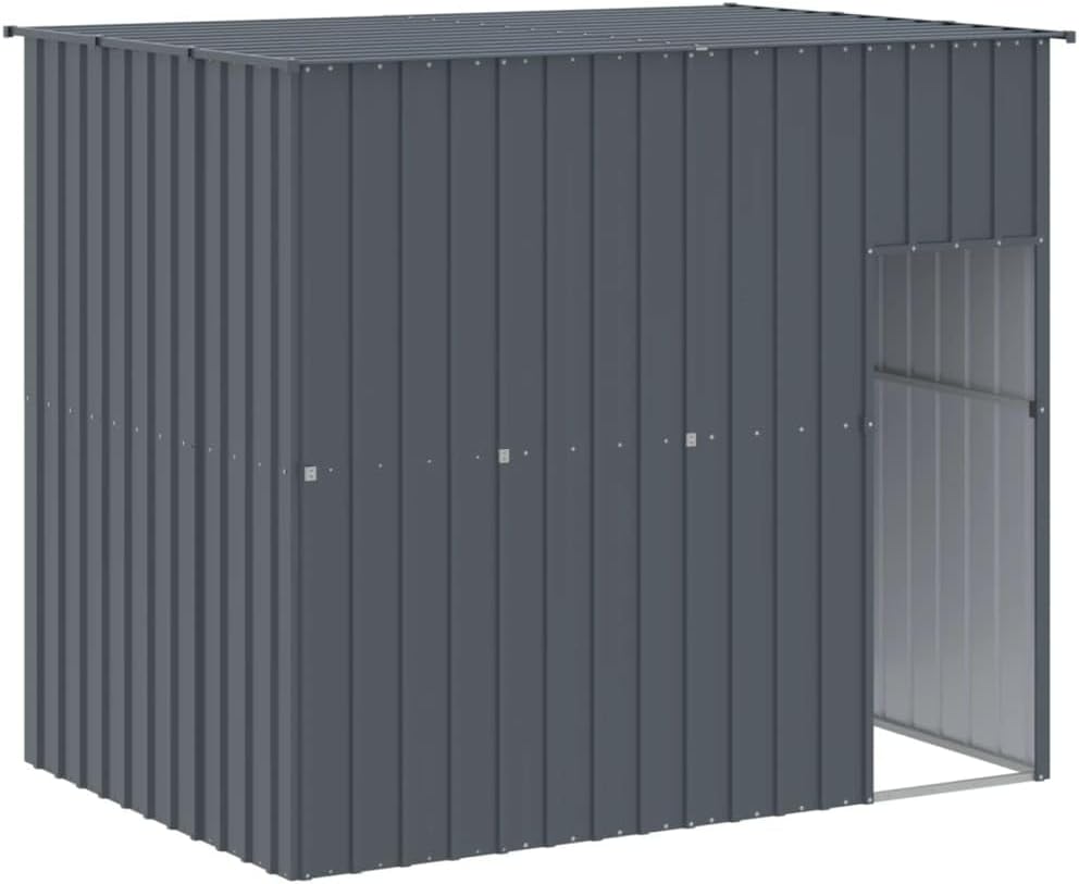 vidaXL Dog House, Dog Kennel with Run, Dog Cage with Lockable Door and Latch, Pet House for Small Animals, Anthracite Galvanised Steel