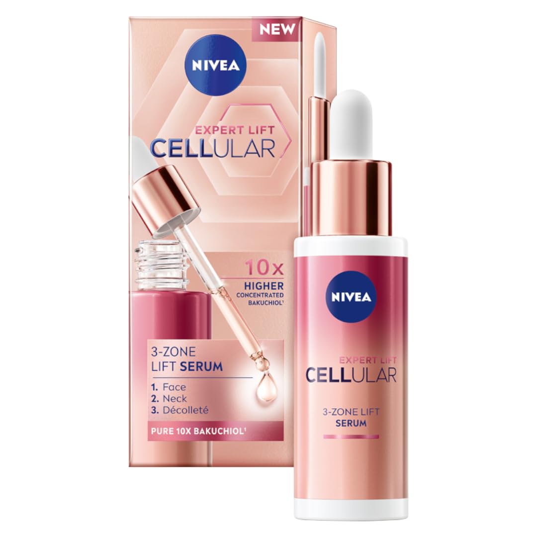 NIVEA Cellular Expert Lift Anti-Age Day Cream & 3-Zone Lifting Serum Duo – Pure Bakuchiol + Micro & Macro Hyaluronic Acid for Facial Contours, Firmness & Reduced Wrinkles (50 ml + 30 ml)