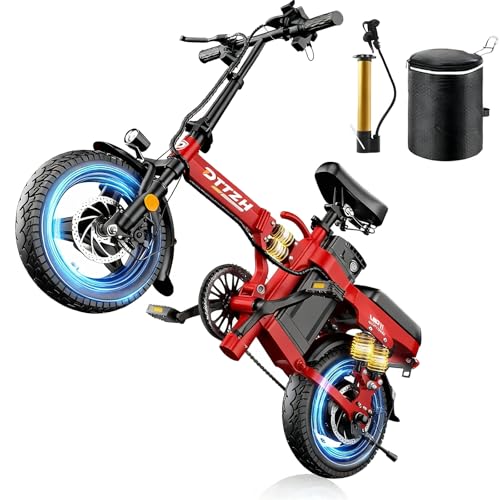DTTZH A12 1000W Folding Ebikes for Adults, 28MPH Electric Bike Foldable, 14" Commuter Foldable Ebike, 750W Motor Folding Electric Bicycle, 48V 15Ah Battery UL 2849 Certified, 60 Miles Range (Red)