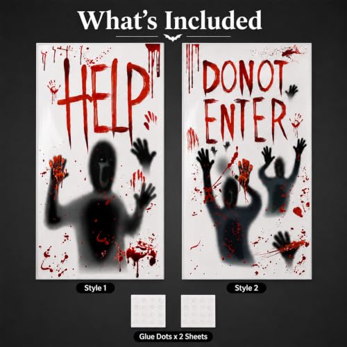 Oeyliz Halloween Giant Bloody Window Posters Windows Clings 2PCS - image 3