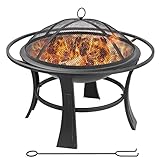 Feuerschale Ø 68cm | Feuerschale mit Funkenschutz Schürhaken | Feuerstelle Garten | Holzkohlerost Feuerstelle Feuerkorb Feuerschalen Fire Pit | für den Garten/Terrasse/Heizung/Camping