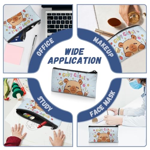 Image of Capybara Pencil Case for Girls Light Blue Pencil Box for Crayon Scissors Cute Pen Holder for Kindergarten Toddlers Zippered Pouch for Stationery