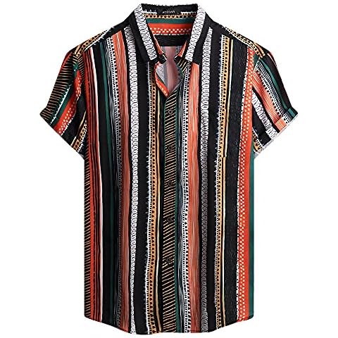 MCEDAR Mens Casual Button Down Shirts Short Sleeve Striped Summer Vintage Beach Vacation Shirt 21028-L Cover