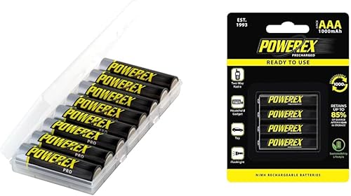 Powerex Baterías AA NiMH recargables de alta capacidad (paquete de 8) + baterías NiMH AAA precargadas Powerex (paquete de 4)