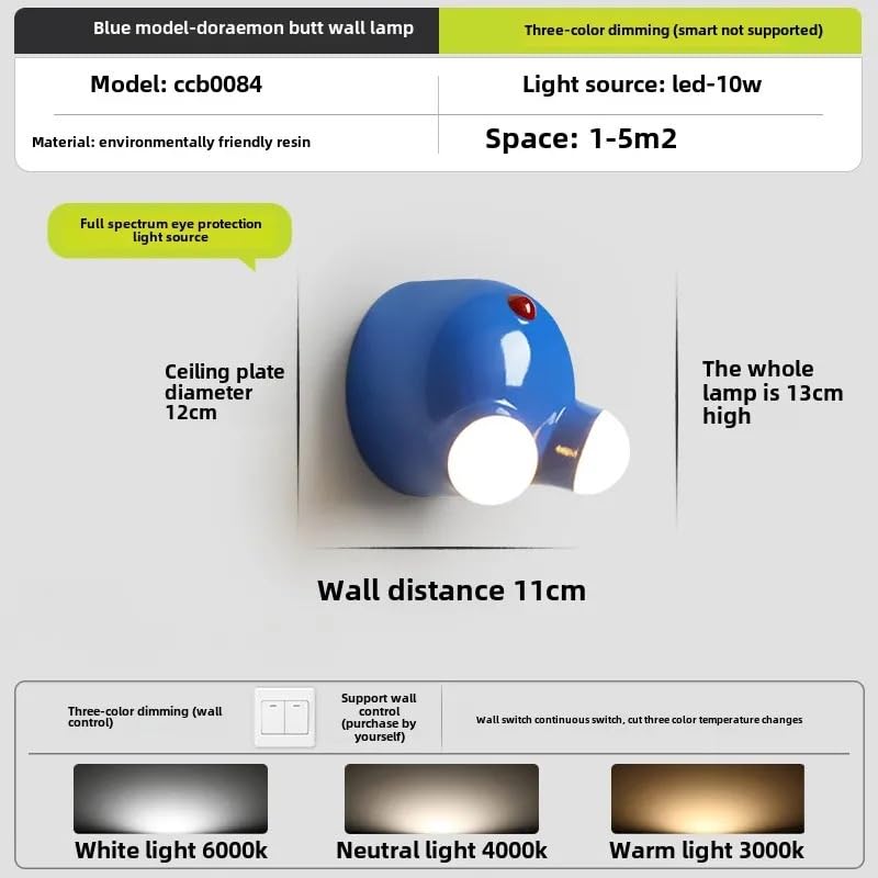 Lampa ścienna do pokoju dziecięcego w stylu kreskówkowym z oświetleniem LED dla chłopców i dziewcząt, idealna do korytarza lub przejścia (niebieska)