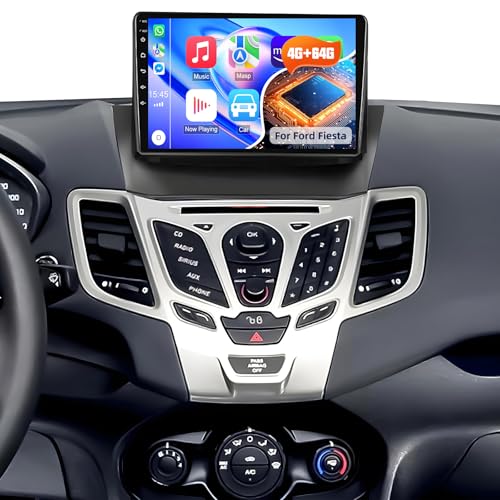 Podofo 2+64G Autoradio per Ford Fiesta 2009-2014 con Carplay Wireless, Radio Android 13 da 9 Pollici con Schermo, Bluetooth, Android Auto, WiFi, GPS, RDS + Telecamera Posteriore e Microfono