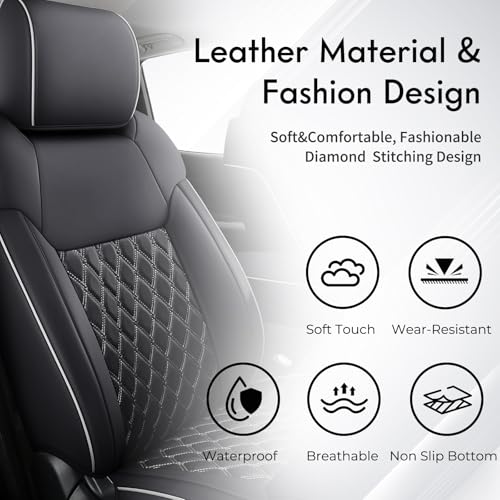 Image of Huidasource Tacoma Seat Covers Full Set, Nappa Leather Pickup Seat Cushion Cover Fit for Toyota Tacoma 2024-2026 Double&Crew Cab SR SR5 Limited TRD Sport /Off Road Trailhunter (Full Set /Black&White)