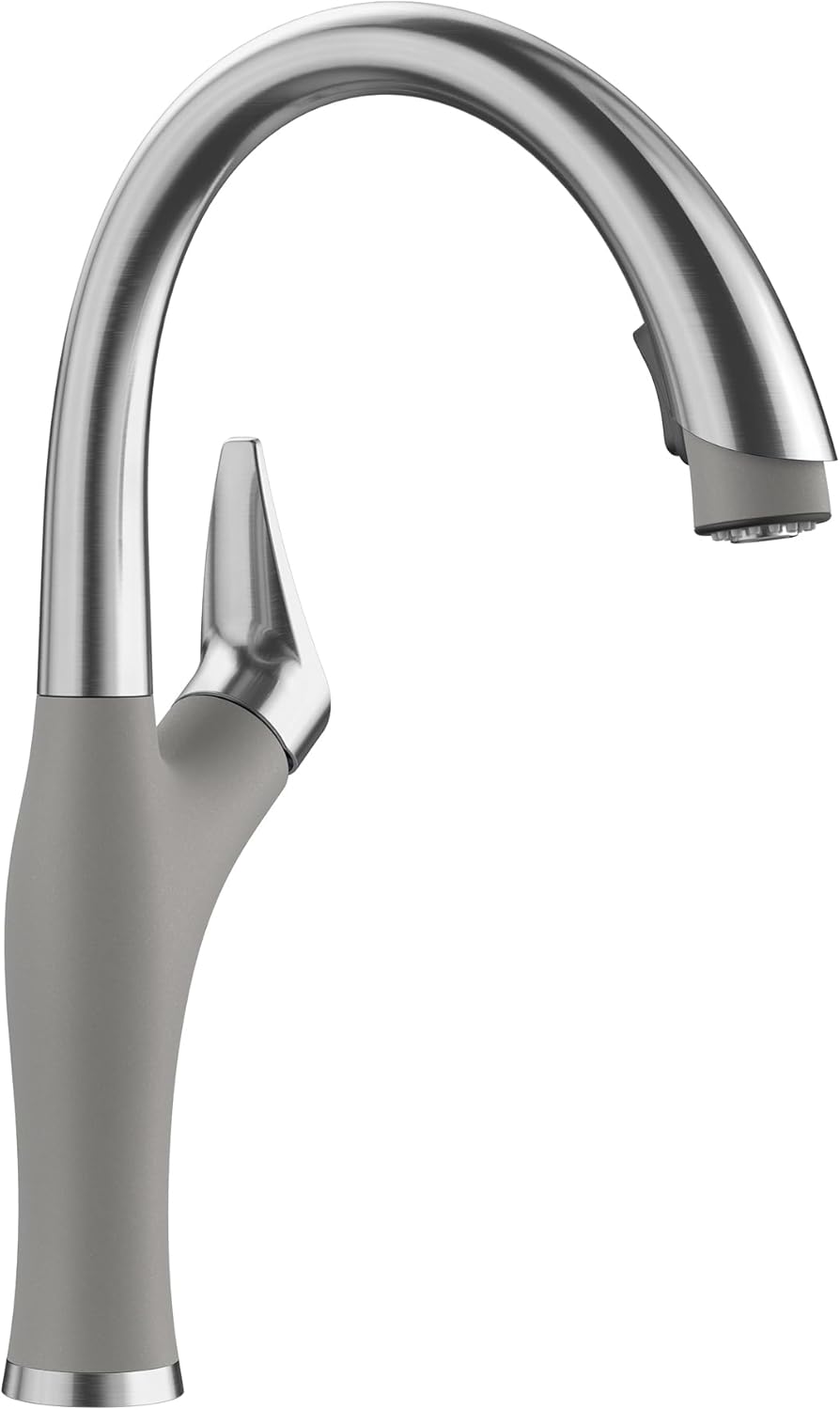 Metallic Gray Stainless Steel Pull-Down Kitchen Faucet