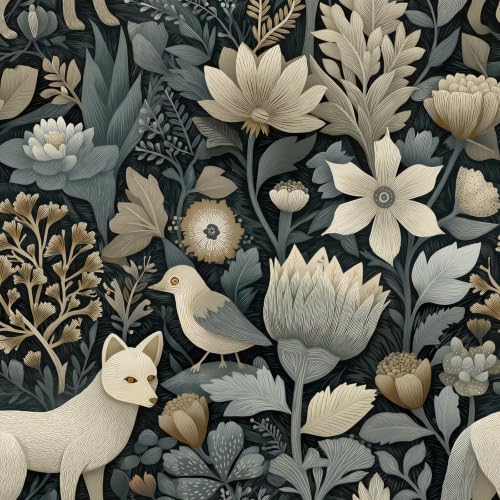 Cotevdkot Peel and Stick Wallpaper, Moody Forest Fox and Bird Botanical Wall Art, 118in x 17.7in, Waterproof, Removable, Eco-Friendly, Ideal for Bedroom Living Room Apartment Decor