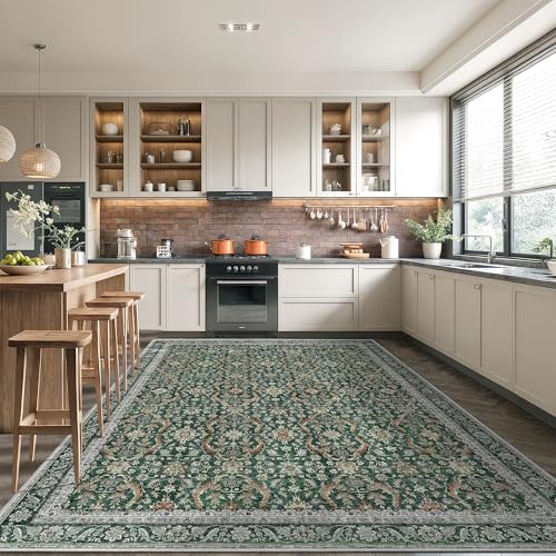 Rugland 5x7 Area Rugs - Stain Resistant Washable Rug, Anti Slip Rugs for Living Room, Vintage Tribal Area Rugs(Vintage01-Green, 5'x7')