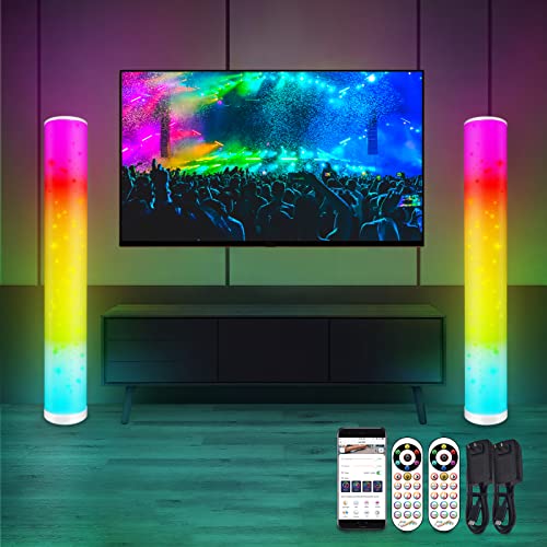 2 Pack Corner Floor Lamp,Rgb Marvelous/ App Standing/ Smart Music Sync Color Changing Led Lights Bedroom Colorful Atmosphere Decoration Modern Floor Lamps With Remote Control (2Pack, White Star) #TOP7