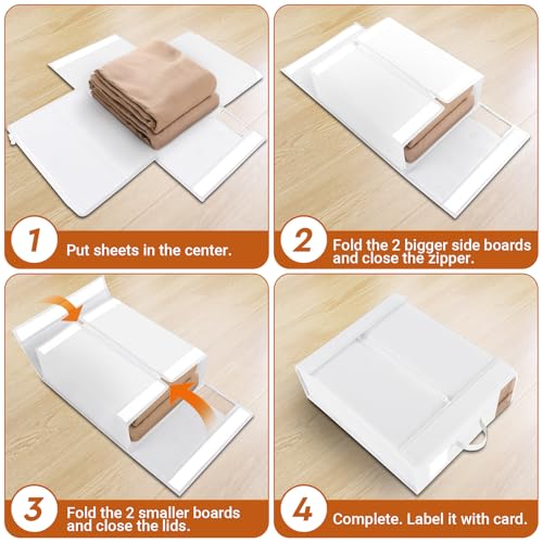Image of StorageTastic 6 Pack Bed Sheet Closet Organizers and Storage,Sturdy Foldable Storage Containers with Window and Label,Storage and Organization for Bedding Sheets,Duvet Covers,Blankets (White)