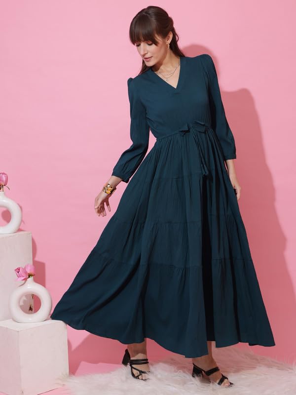Image of Honky Tonky Women's Casual 3 /4 Sleeve Crepe Fit and Flare Dress| Comfortable Relaxed Fit Summer Party Dress