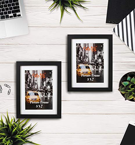 CAVEPOP 5x7 Black Picture Frames 5-Sets, Made to Display (6.25x8.25” Ivory Color Mat 5x7”) Collage Picture Frame Sets