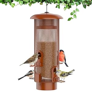 Metal Squirrel Proof Bird Feeder,Bird Feeders for Outdoors,Weight Activated Squirrel Proof Wild Bird Feeders with Finch Cardinal Chickadee,Large Capacity,Weatherproof and Durable,Reddish Brown