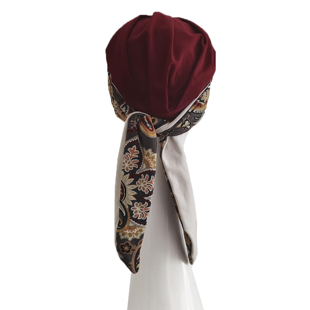 CAREBELL Pañuelo Oncológico para Quimioterapia/Modelo Smooth/Diseño Burdeos Cachemira/Protección para Alopecia/Ideal para Pacientes con Pérdida de Cabello/Hecho a Mano en España