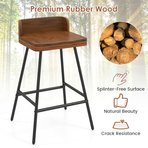 Image of COSTWAY 24 Inch Counter Height Bar Stool with Wooden Low Backrest