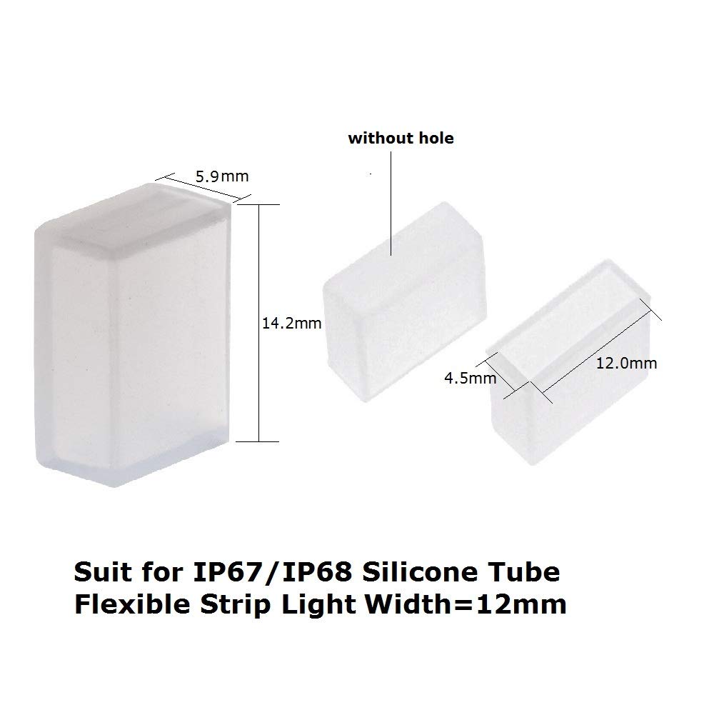 MSDUSA 50 Pack End Cap Cover with Sealant Use for 12mm/0.47in Width IP67/IP68 Waterproof Silicone led Strip Light