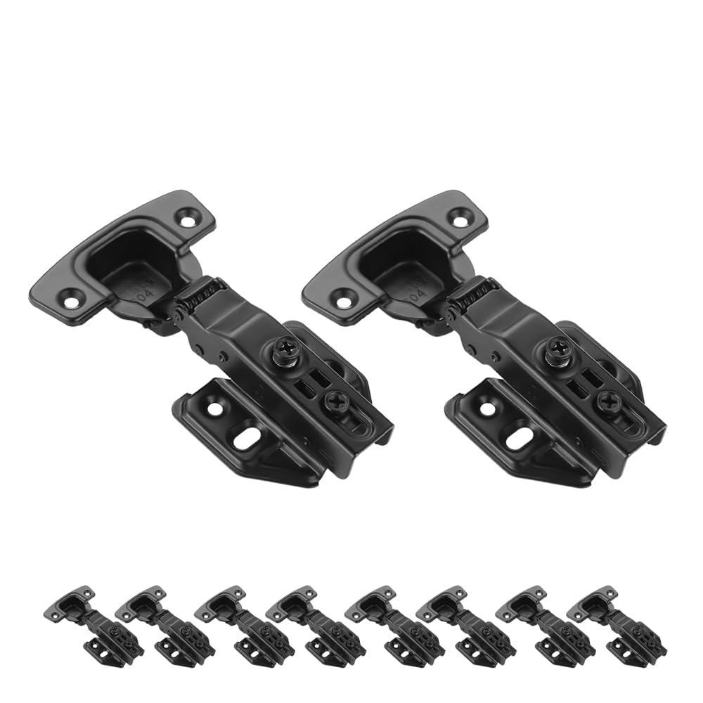 JQKCabinet Hinges Black, 100 Degree Soft Closing Full Overlay Door Hinge for Frameless Cabinets, Stainless Steel Matte Black Finish, 10 Pack, CH100-BK-P10