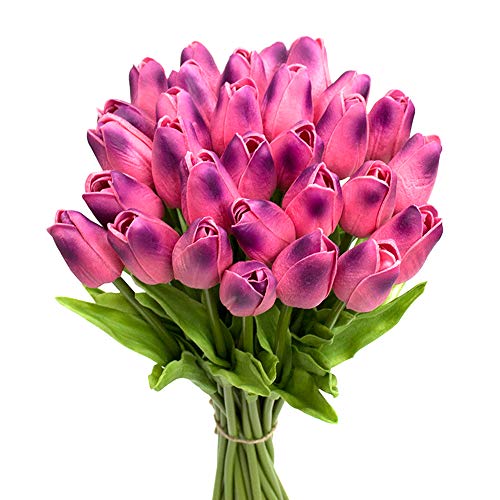 image for JOEJISN 30pcs Artificial Tulips Flowers Real Touch Purple Tulips Fake 