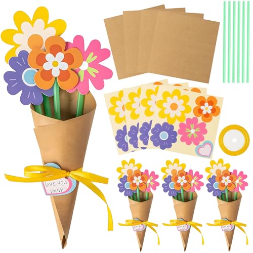 12pcs Muttertag Blumen Basteln für Kinder Muttertagsgeschenk Stück Blumenstrauß Papier Bastelset DIY Blumenstrauß Grußkarten Happy Mothers Day Greeting Card Muttertag Blumen Basteln für Kinder