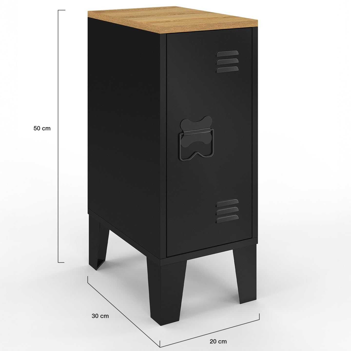 IDMarket - Lot de 2 Tables de Chevet étroites Ester 1 Porte métal Noir Plateau façon hêtre Design Industriel