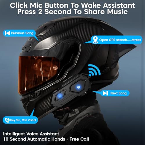 Image of Sounce C8 Motorcycle Bluetooth Helmet Headset - Wireless Dual Earphones with 50mm HD Speakers, LED Emergency Light, IP67 Waterproof, Voice Control, Auto Call Answer, V5.4 Bluetooth Compatible