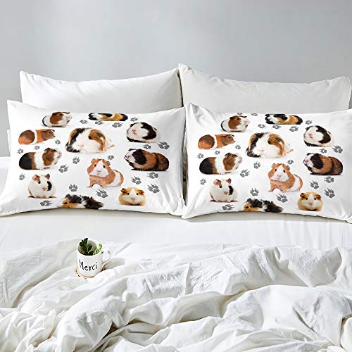 feelingyou Guinea Pig Comforter Cover Set Cute Guinea Pig and Footprint Decor Duvet Cover Cute Animal Bedding Set 2pcs for Kids Soft Polyester Quilt Cover with 1 Pillow Case(No Comforter) Single Size - Image 3