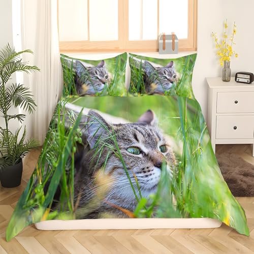 Housse de couette 240x260 tête de chat avec 2 taies d'oreiller