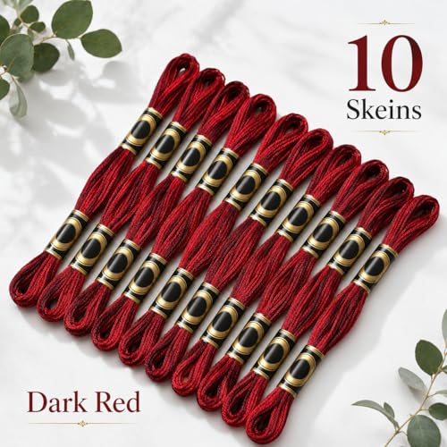 Image of FASHEWELRY 10 Skeins Dark Red Embroidery Floss Friendship Bracelet String Threads 6-Ply 0.5mm Cross Stitch Embroidery Thread for Sewing Bracelet Making Stitching Crafts
