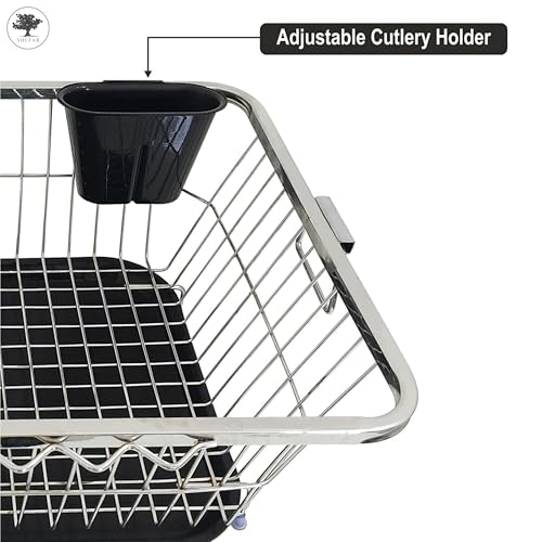 Image of Sulfar Stainless Steel Dish Drainer Stainless-Steel Dish Drying Rack with Drainer Sink Counter Top Basket Plate Rack (17X22 inch)