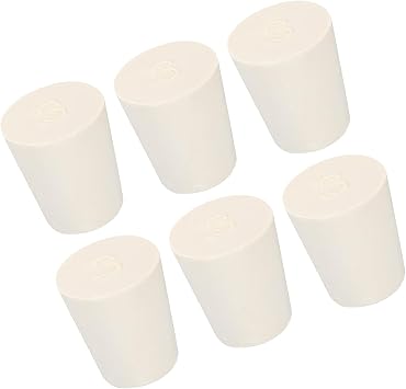 TA-VIGOR 6Pcs Rubber Tapered Plug, 17mm to 23mm Solid Silicone Stopper, Tapered Lab Seal Rubber Stoppers Lab Plug with Hole Test Tube Bungs for Lab Home Flasks Glass Containers Test Tube, White