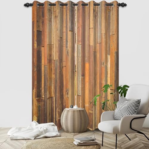 DORCEV Wooden Curtains Vertical Planks Wooden Window Curtains Rustic Wooden Barn Door Grain Cottage Hardwood Garage Door Bedroom Living Room Window Drapes Decor with Grommets,26x84 inch,2 Panels